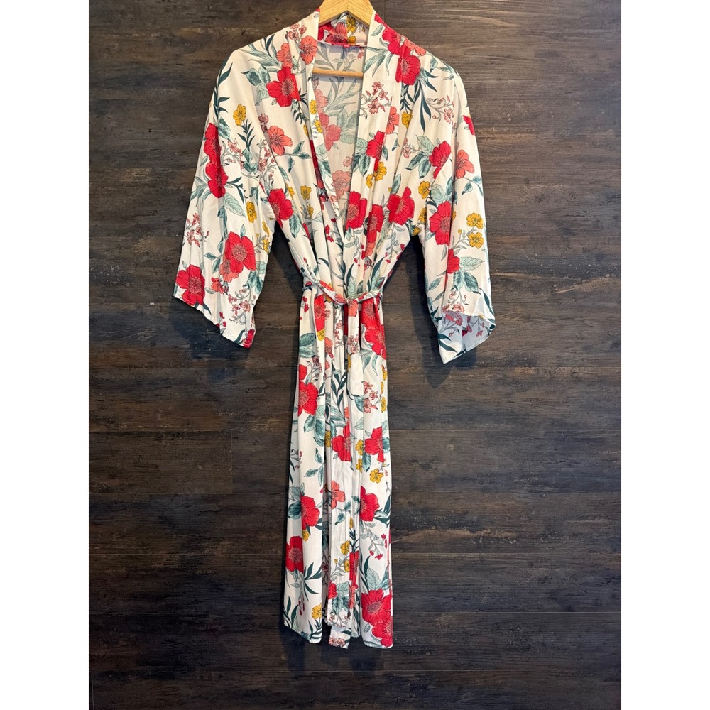 Z Supply Resort Floral Rayon Robe Kimono Swim Cover Up Red White S ZLJ222172